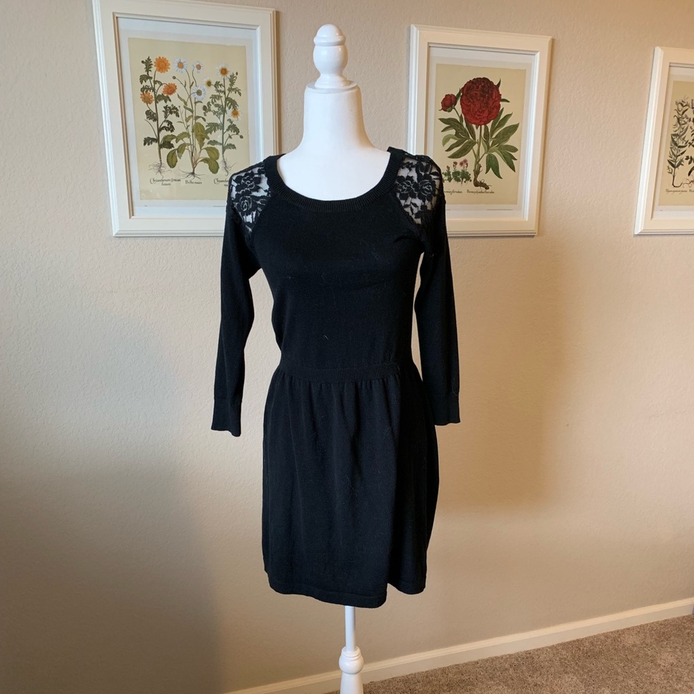 Lace shoulder black dress